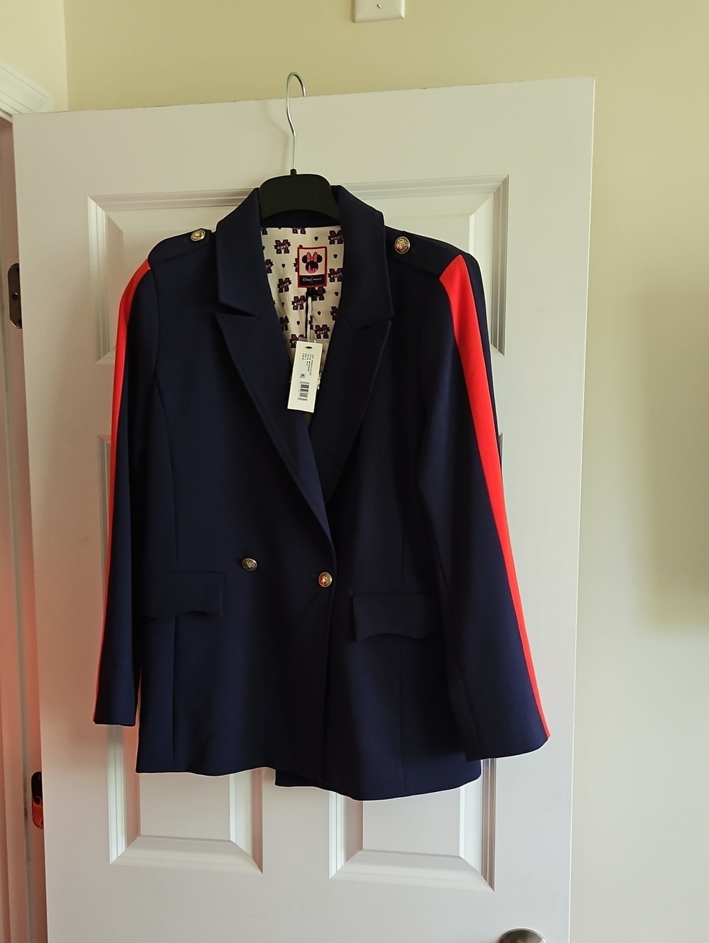 Disney Navy Blazer with Bright Red Shoulder Stripes